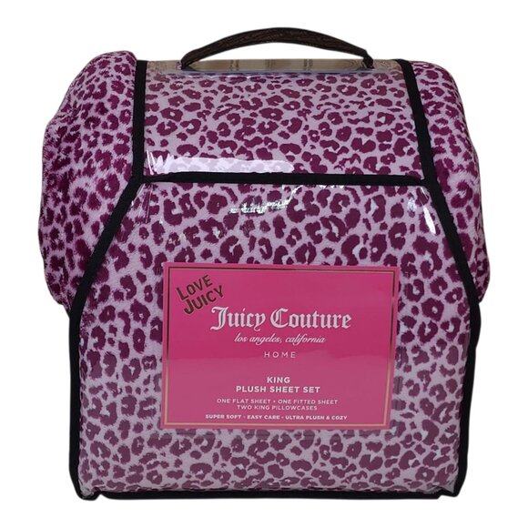 Juicy Couture King Plush Sheet Set Leopard Print Ultra Plush & Cozy Purple - Picture 8 of 8